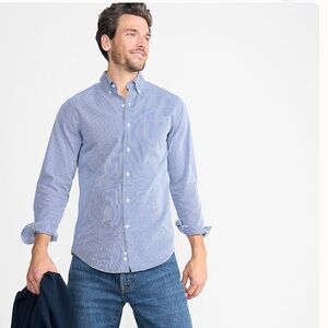 Lands’ End Size 16-33 (US L) No Iron Oxford Tailored Fit Gingham Blue White